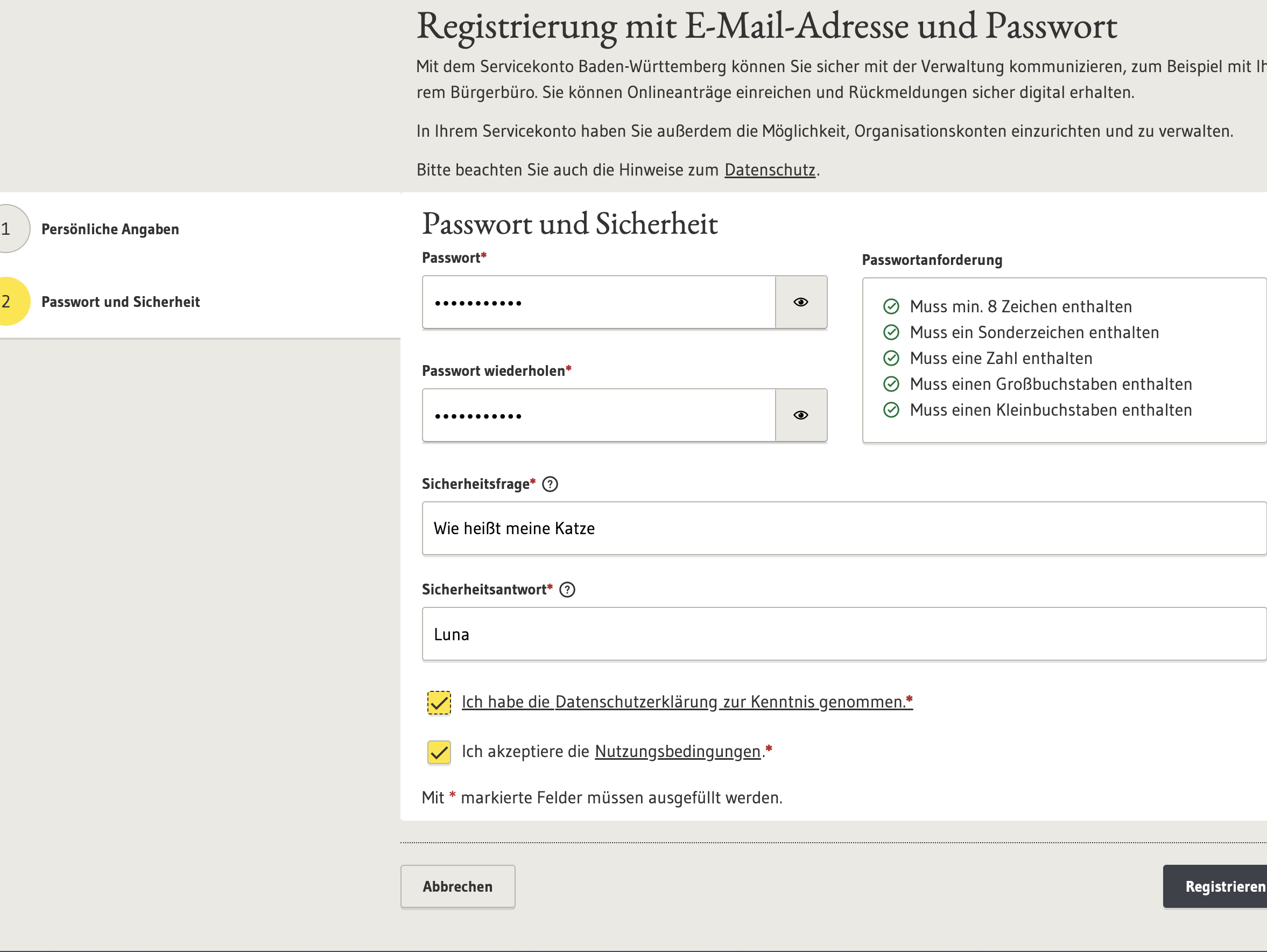 Screenshot Passwort &amp; Sicherheit